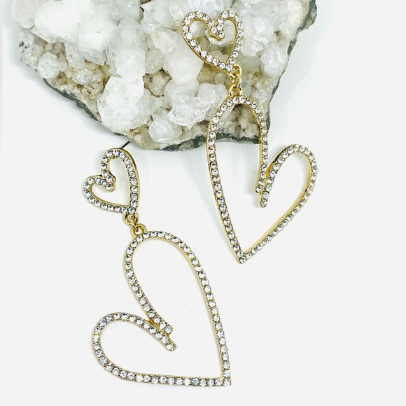 Rhinestone Double Heart Earrings - Picture 5 of 6